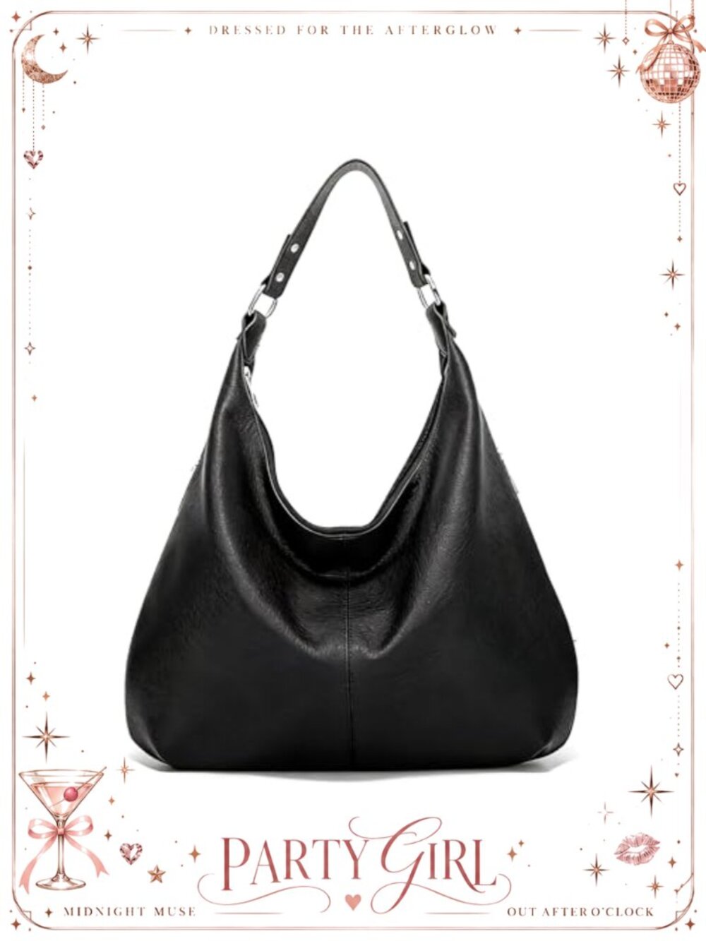 Soft PU Leather Hobo Bag Slouchy Shoulder Handbag with Zipper